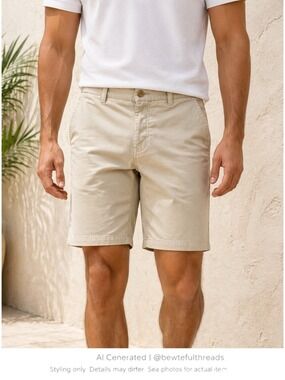Free World Men’s Khaki Chino Shorts Size 32 Golf Casual Flat Front Tan